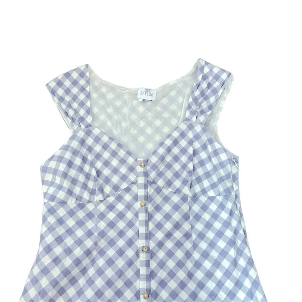 Saylor Hadleigh Lavender & White Gingham Mini Dress Preppy Cottagecore 90s Sz XL - Picture 9 of 15